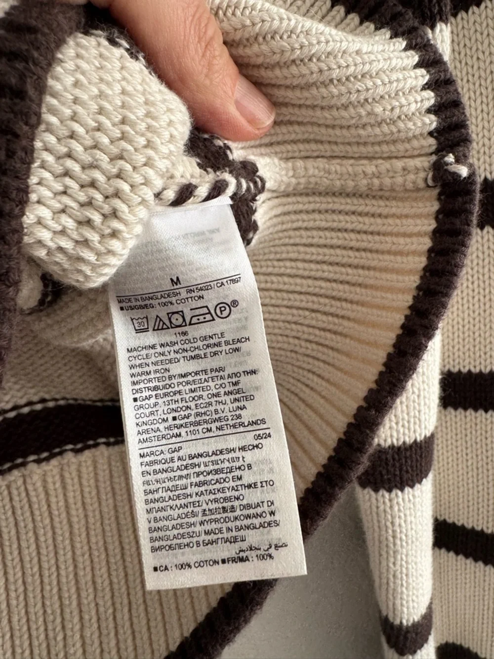 GAP Brown and Cream Striped roll neck Sweater Medium Cotton - Picture 4 of 4